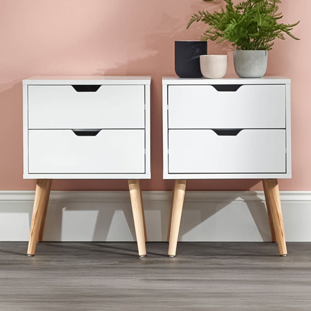 GFW Nyborg 2 Drawer White Bedside Table Set of 2 Image 1