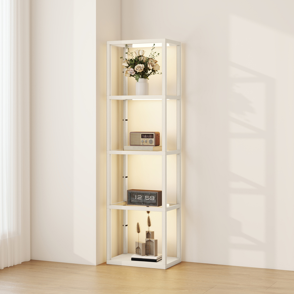 HOMCOM 4 Shelf Oak Glass Dimmable LED Floor Lamp Image 2