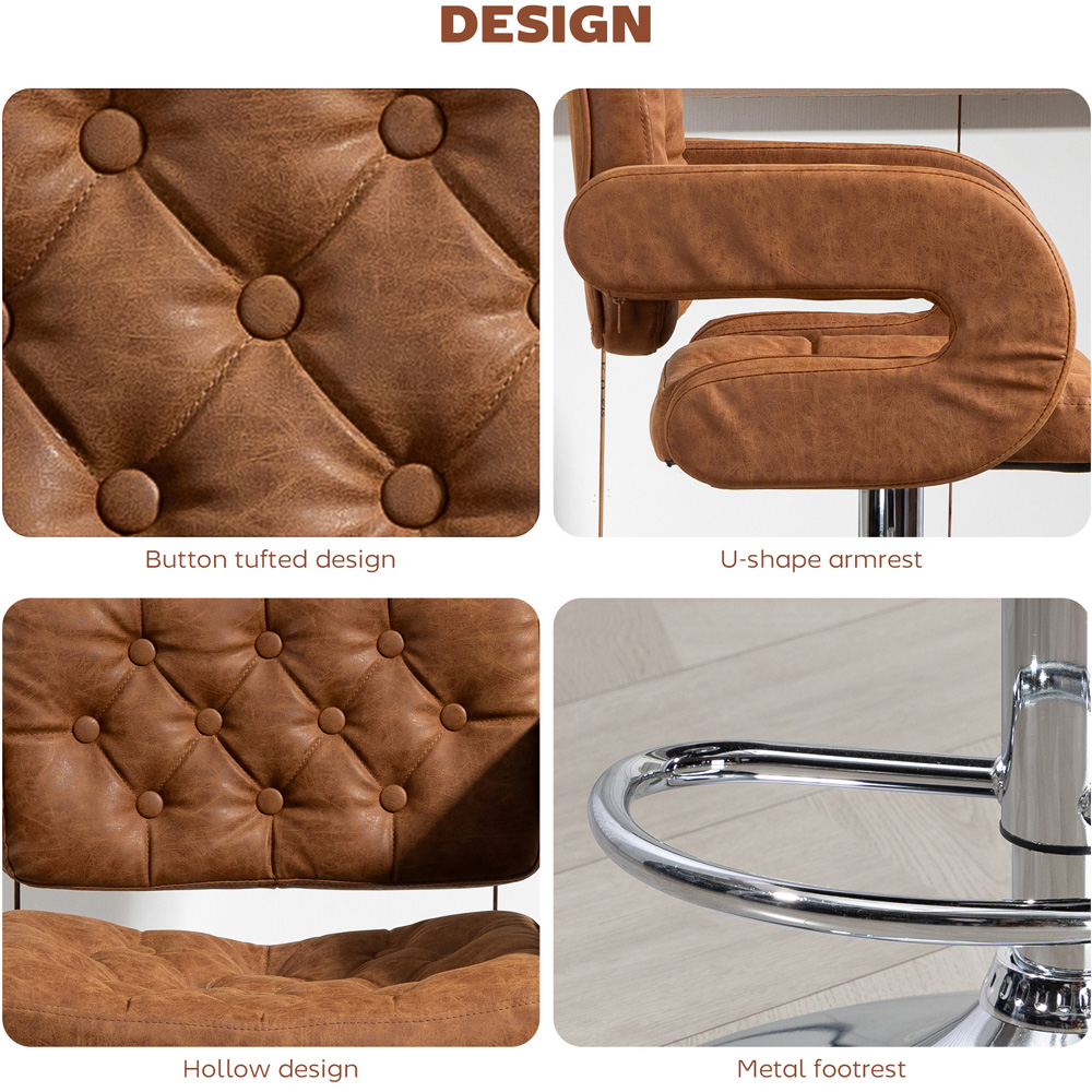 Portland Brown PU Leather Height Adjustable Swivel Bar Stool Image 7