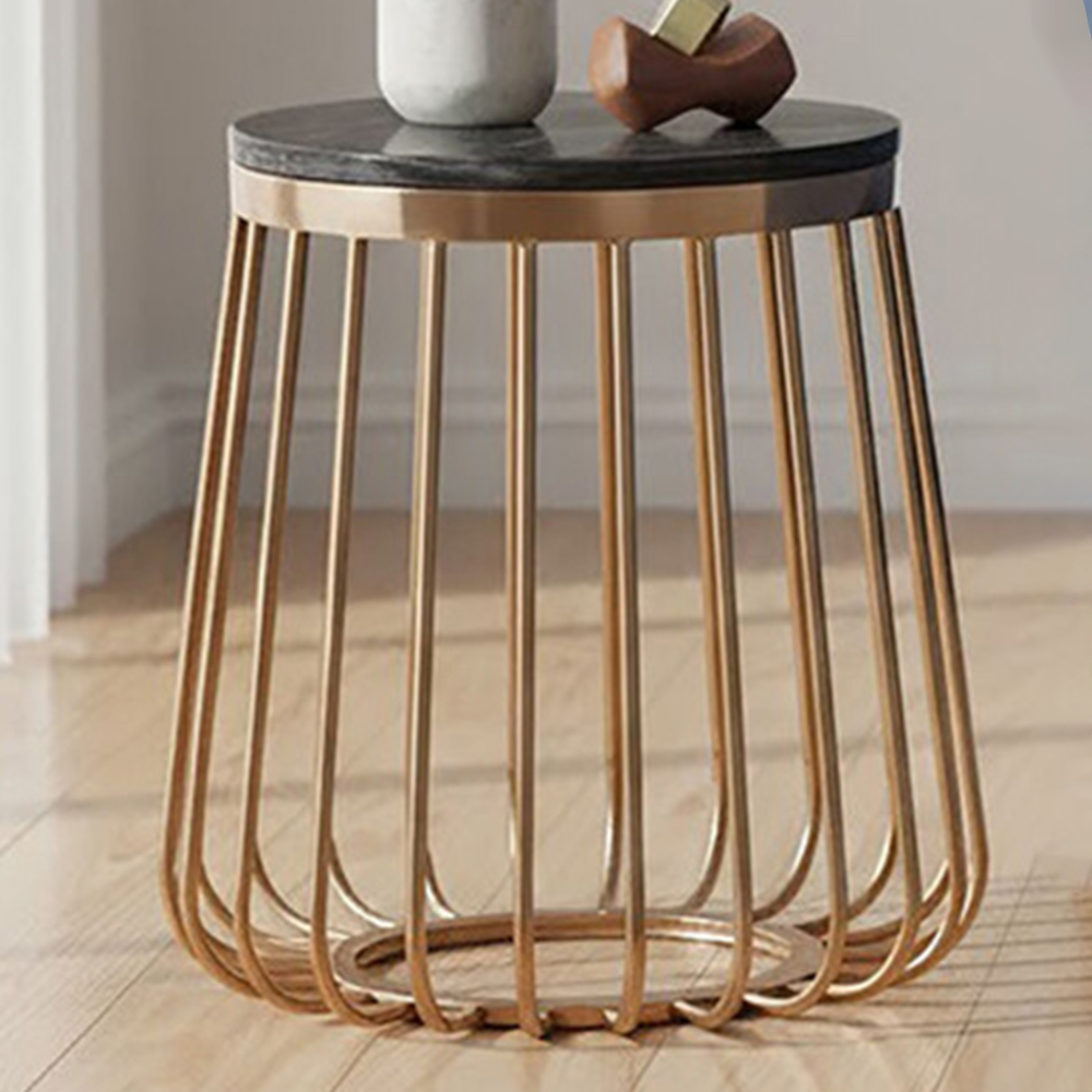 Premier Housewares Tula Rose Gold Cage Design Round Side Table Image 1