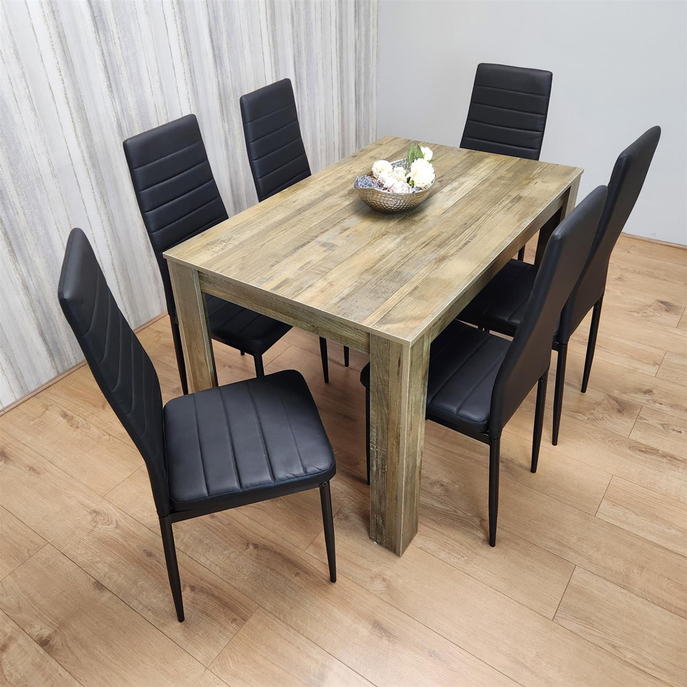 Kosy Koala 6 Seater Faux Leather Dining Set Rustic Effect and Black Image 7