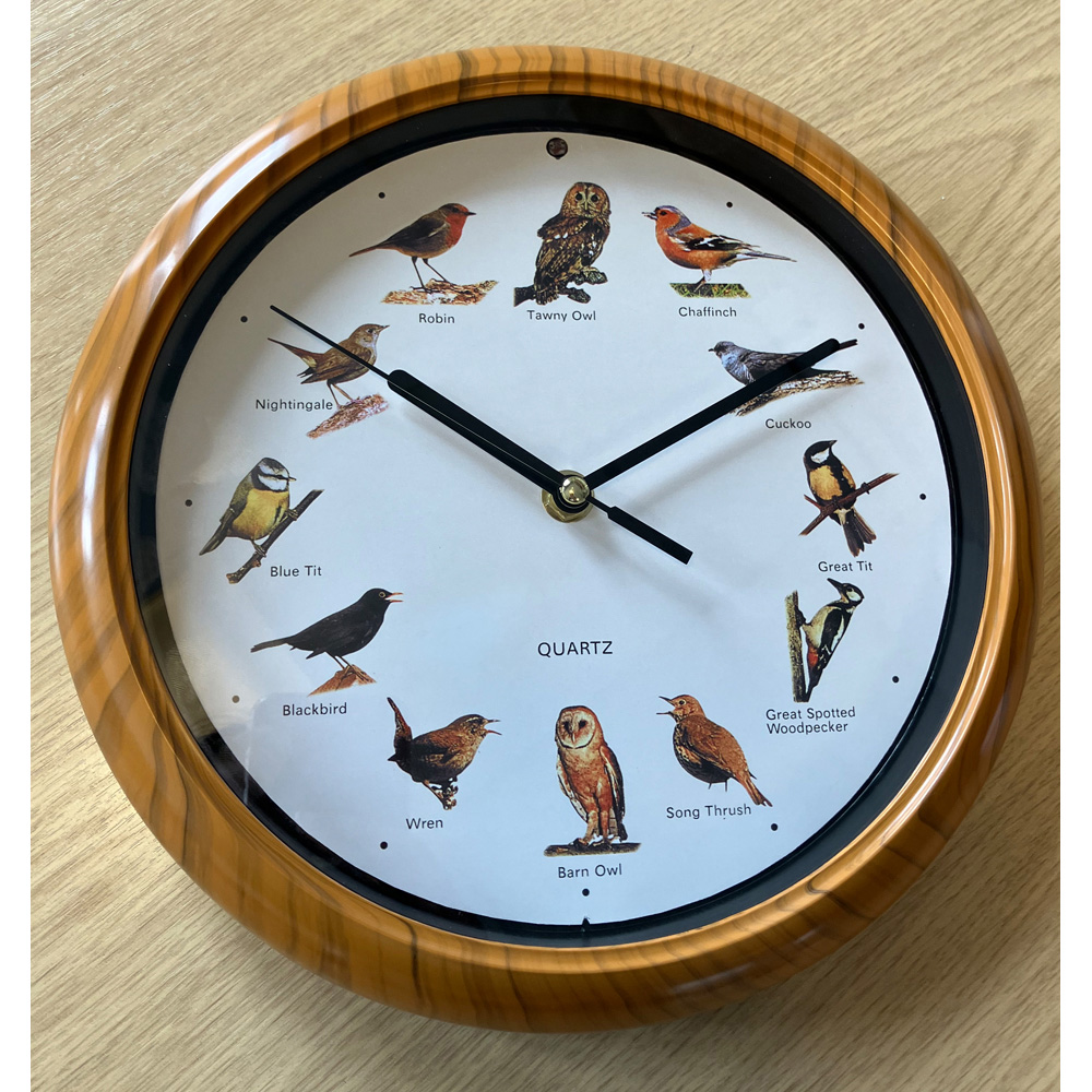 Avilo Wood Effect Frame Bird Song Wall Clock 26cm Image 6