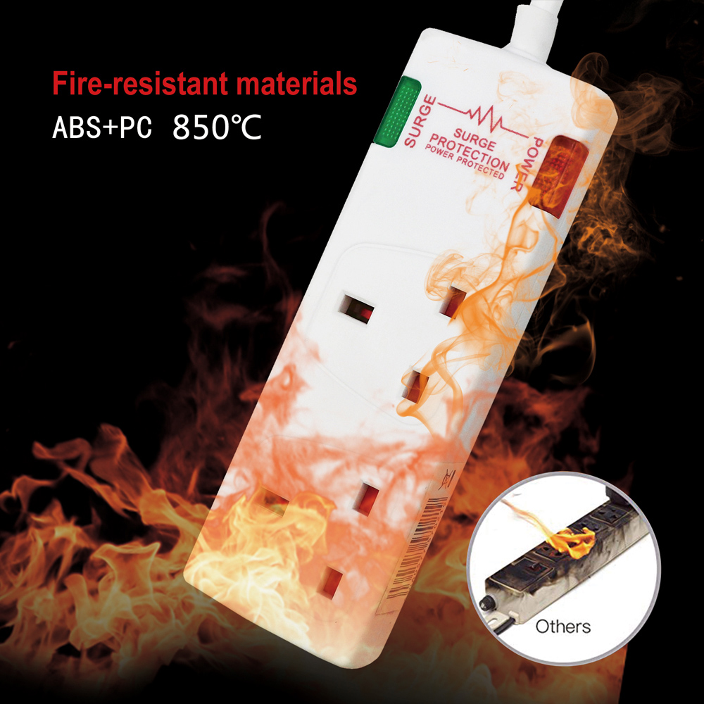 ExtraStar White 13A 3m 2 Socket Surge Protected Extension Lead Image 3