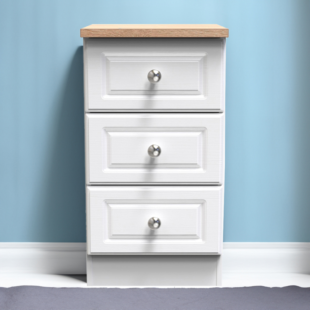 Crowndale Norfolk 3 Drawer White Ash and Bardolino Oak Bedside Table Image 3