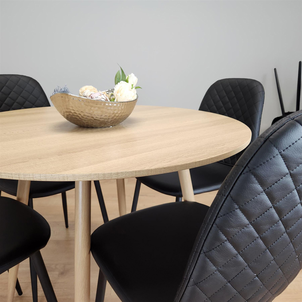 Kosy Koala 4 Seater Faux Leather Round Dining Set Wood Effect and Black Image 5