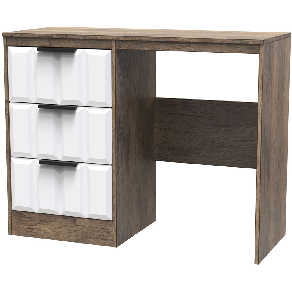 Crowndale New York 3 Drawer White Matt and Vintage Oak Dressing Table Ready Assembled Image 2