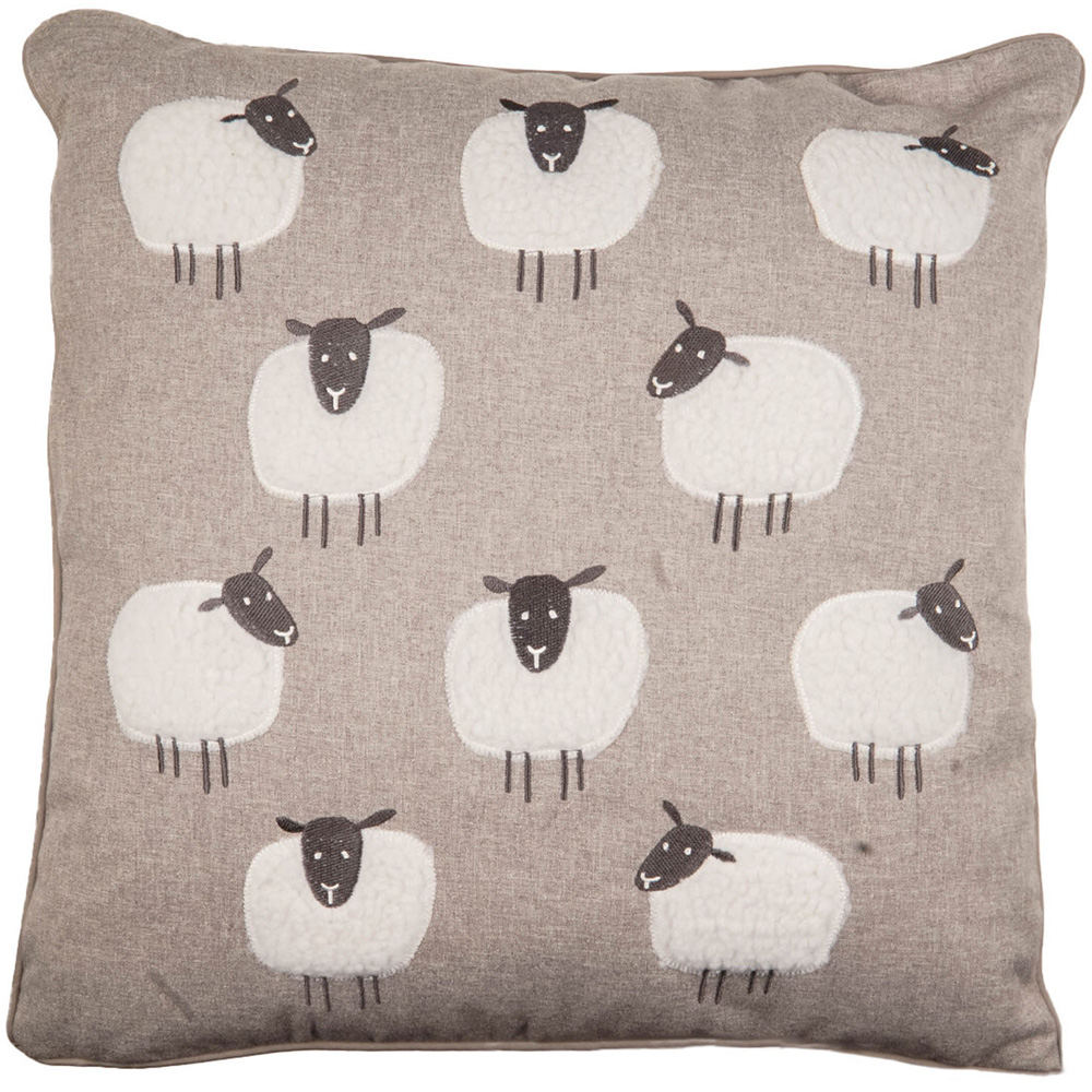 Divante Counting Sheep Brown Grey Applique Cushion 45 x 45cm Image