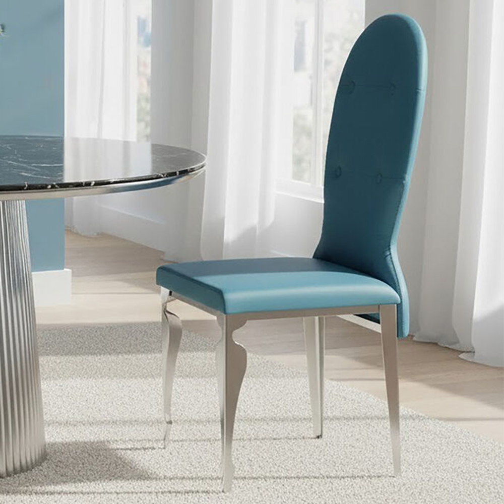 Premier Housewares Blue Teal Silk Upholstered Dinning Chair Image 1