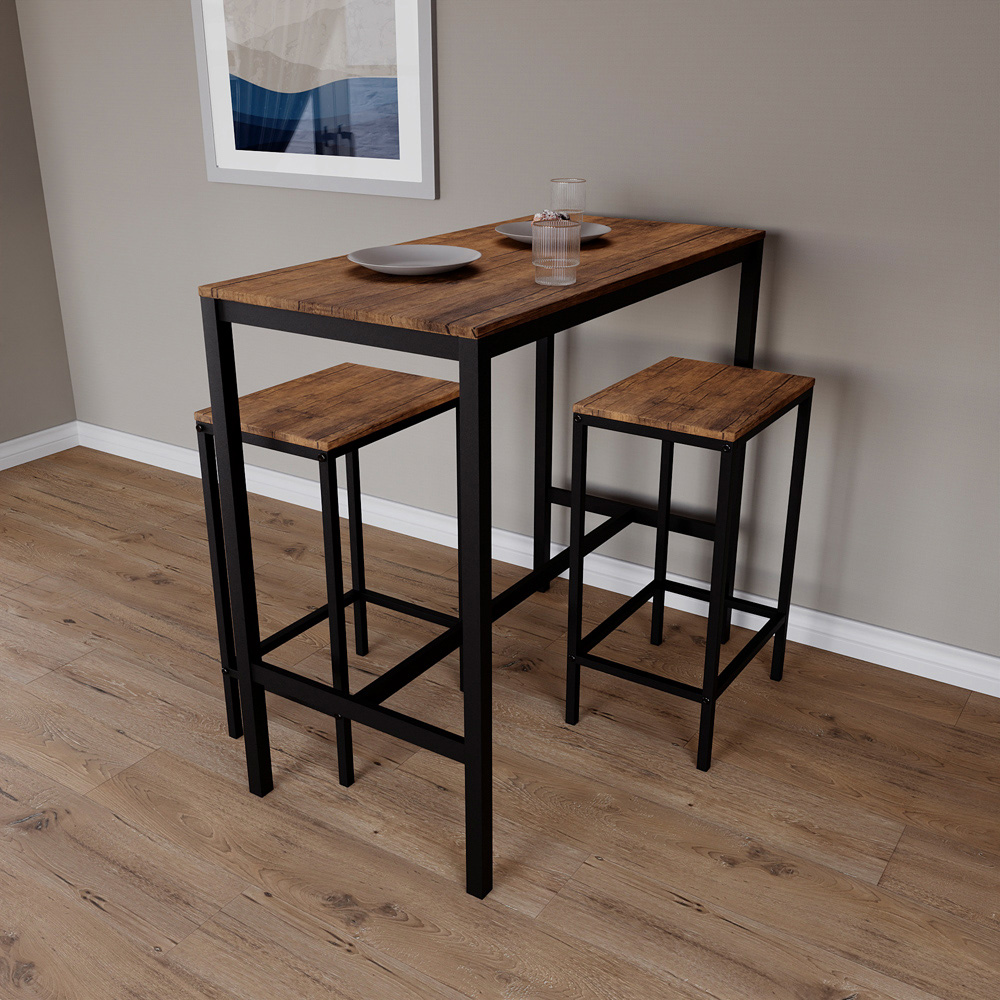 Vida Designs Roslyn 2 Seater Metal Frame Breakfast Table Set Dark Wood Image 4