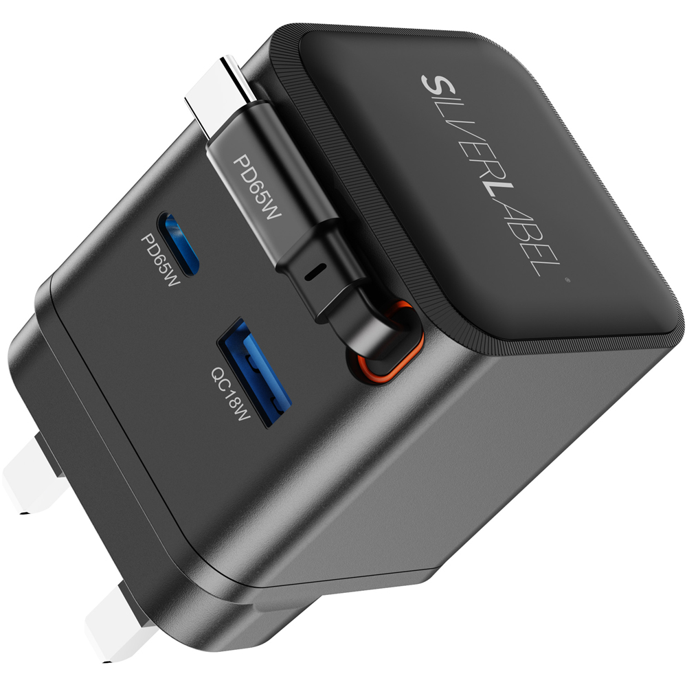 SilverLabel 65W Black GaN Dual USB-A/C Mains Plug with USB-C Cable Image 3