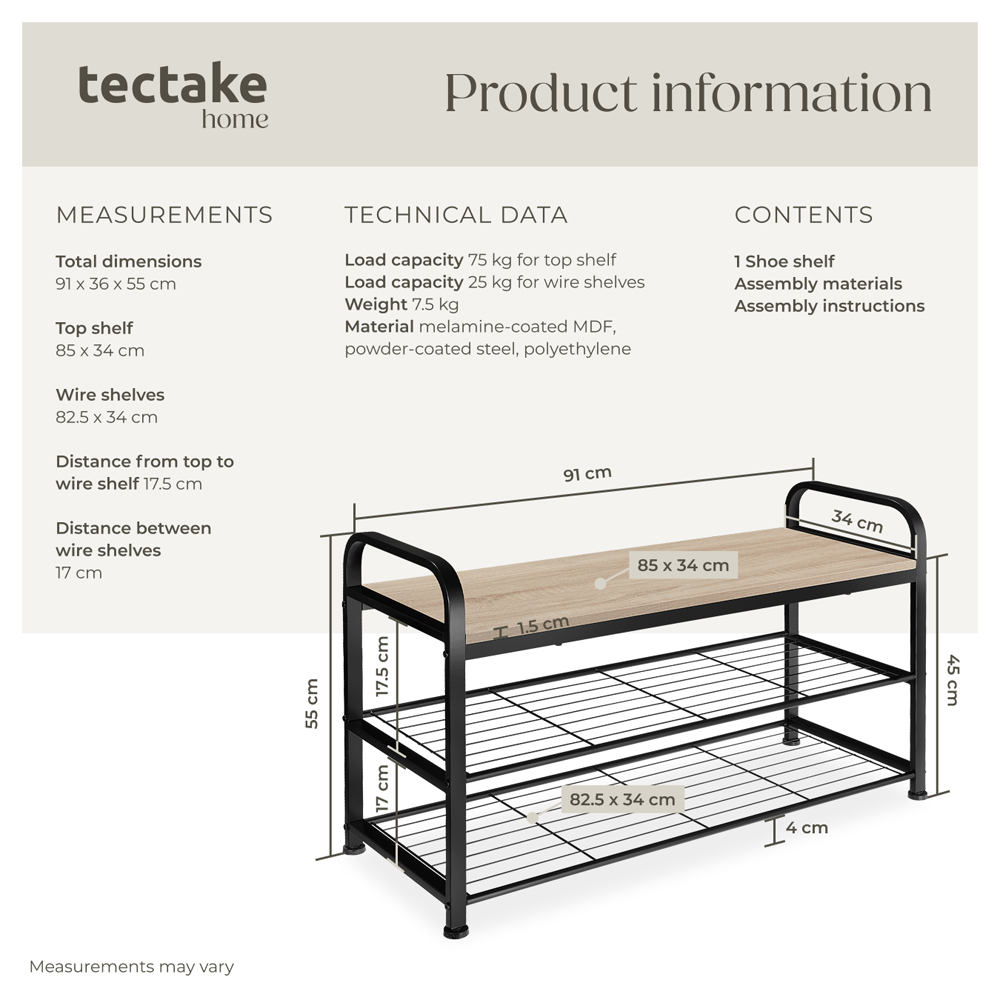 tectake Southampton 2 Grid Self Oak Sonoma Shoe Rack Image 9