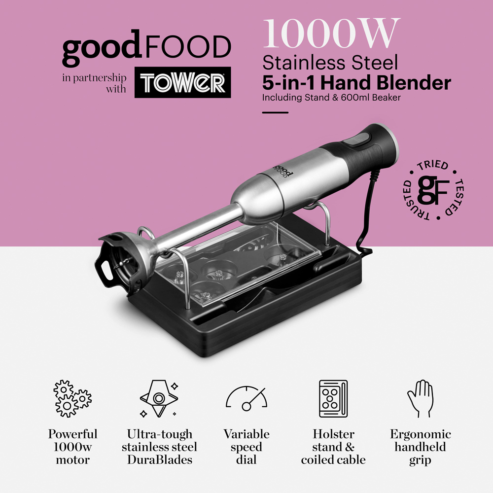 Good Food GF12012 5 in 1 Hand Blender Stainless Steel 1000W Image 2
