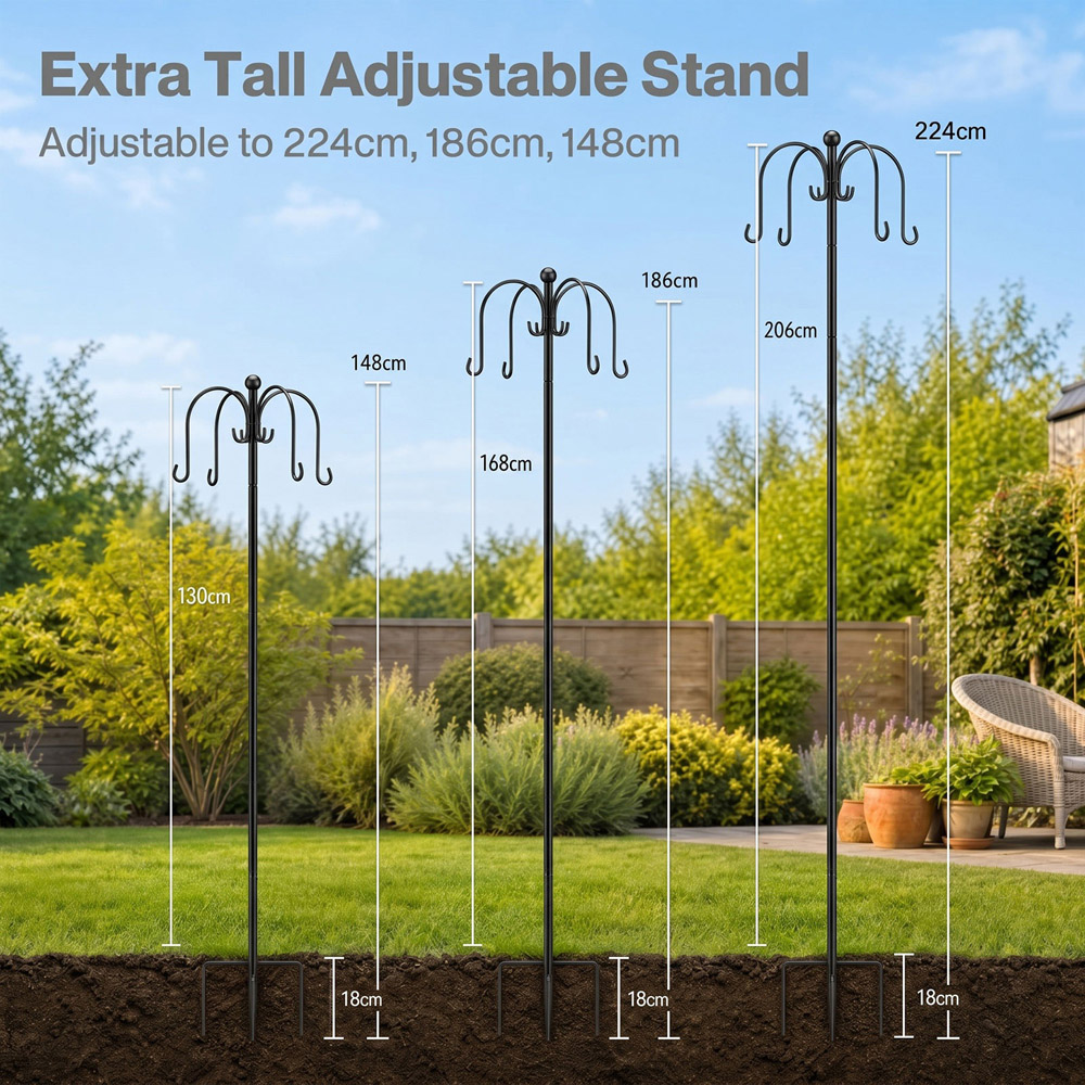 TOQUE Black Height Adjustable Complete Bird Feeding Station with 4 Feeders Image 8