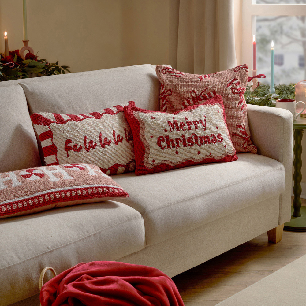 Furn Candy Merry Christmas Tufted Red and White Cushion 30 x 50cm Image 6
