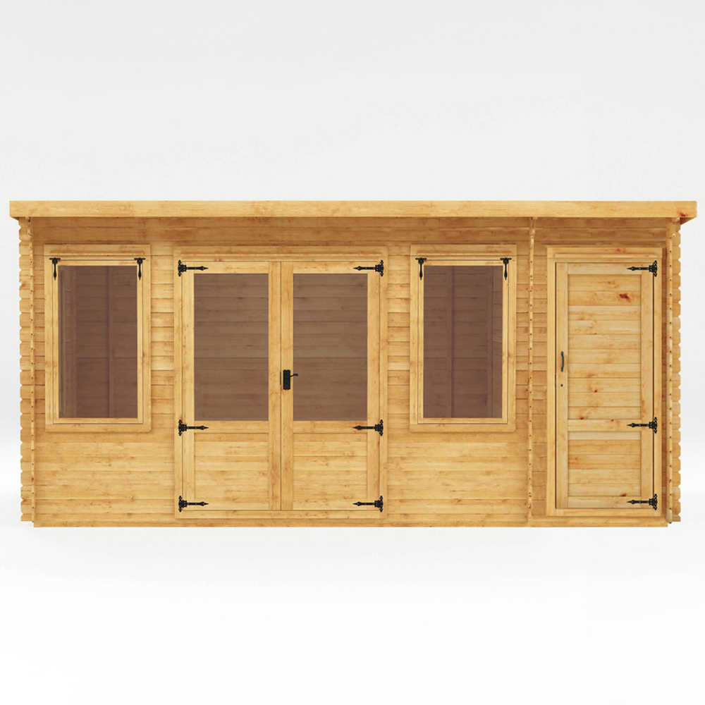 Mercia 16.7 x 9.8ft Double Door Wooden Pent Log Cabin with Side Shed Image 3