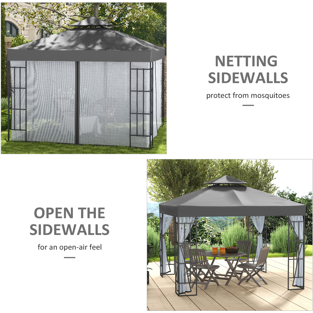 Outsunny 3 x 3m Grey Steel Frame Patio Gazebo with Mesh Sidewalls Image 7