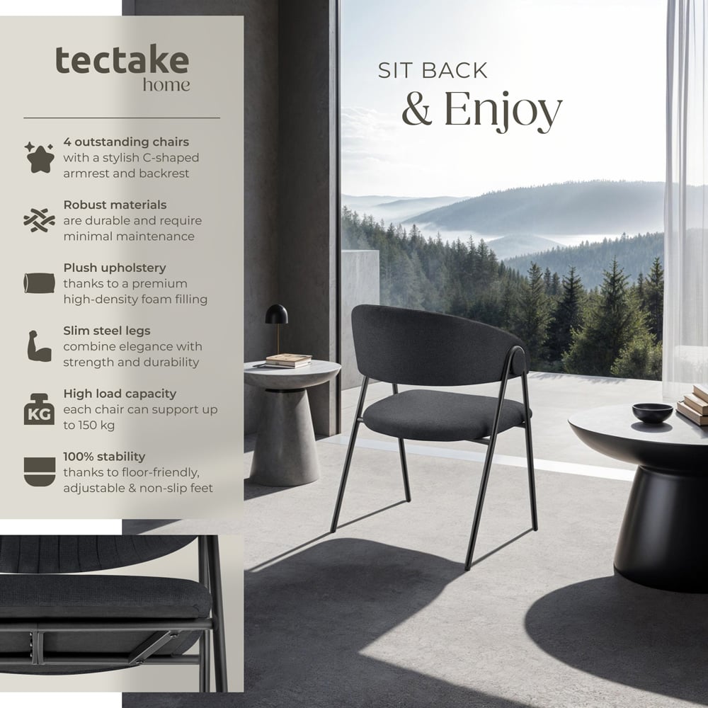 tectake Bedano Set of 4 Black Dining Chair Image 6