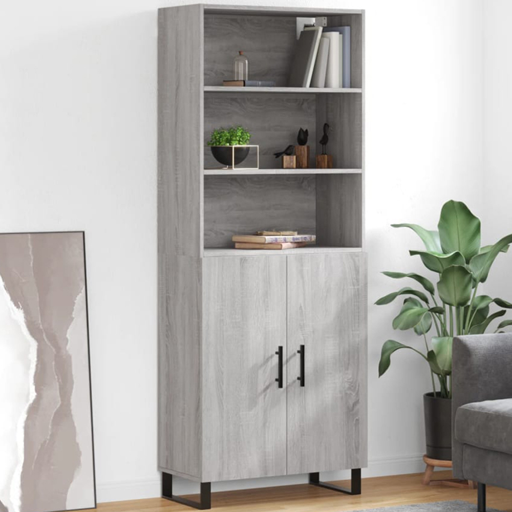 vidaXL 2 Door 3 Shelf Grey Sonoma Highboard Image 1
