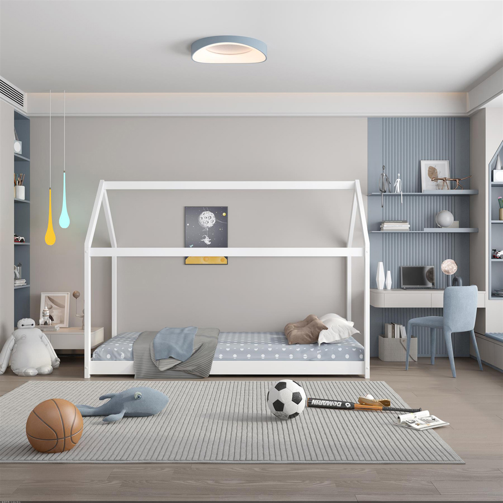 Portland Single White Wooden House Bed with Mattress Image 5