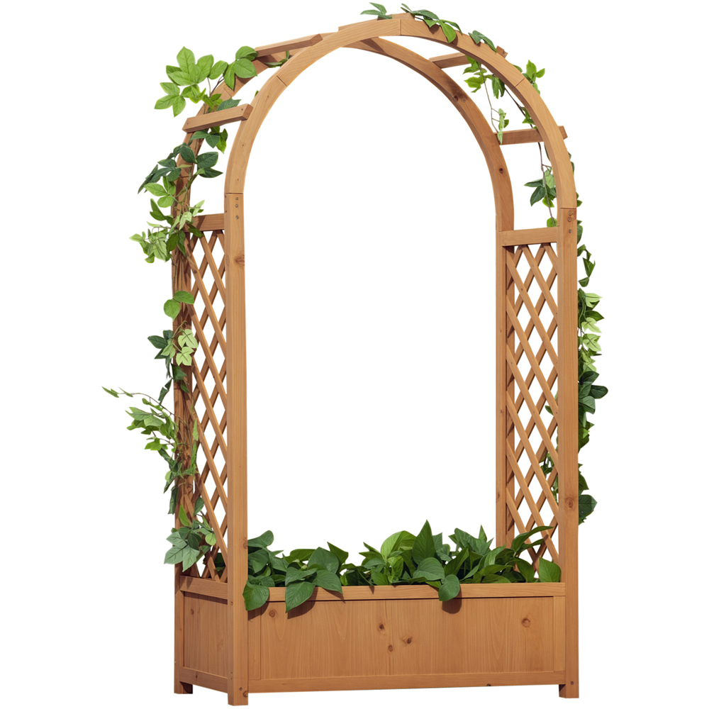 Outsunny Brown Wooden Raised Garden Bed with Trellis 152 x 36 x 83cm Image 1