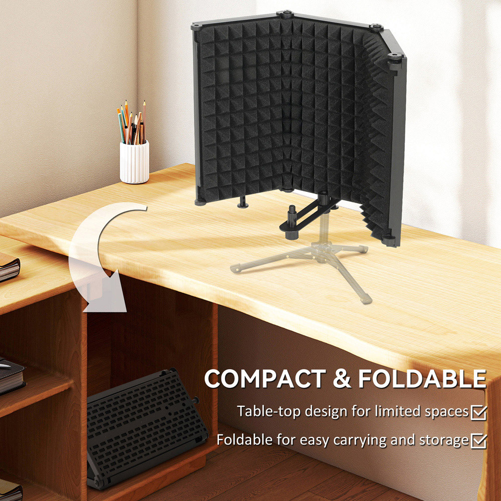HOMCOM Black Foldable Table Top Studio Microphone Isolation Shield Image 5