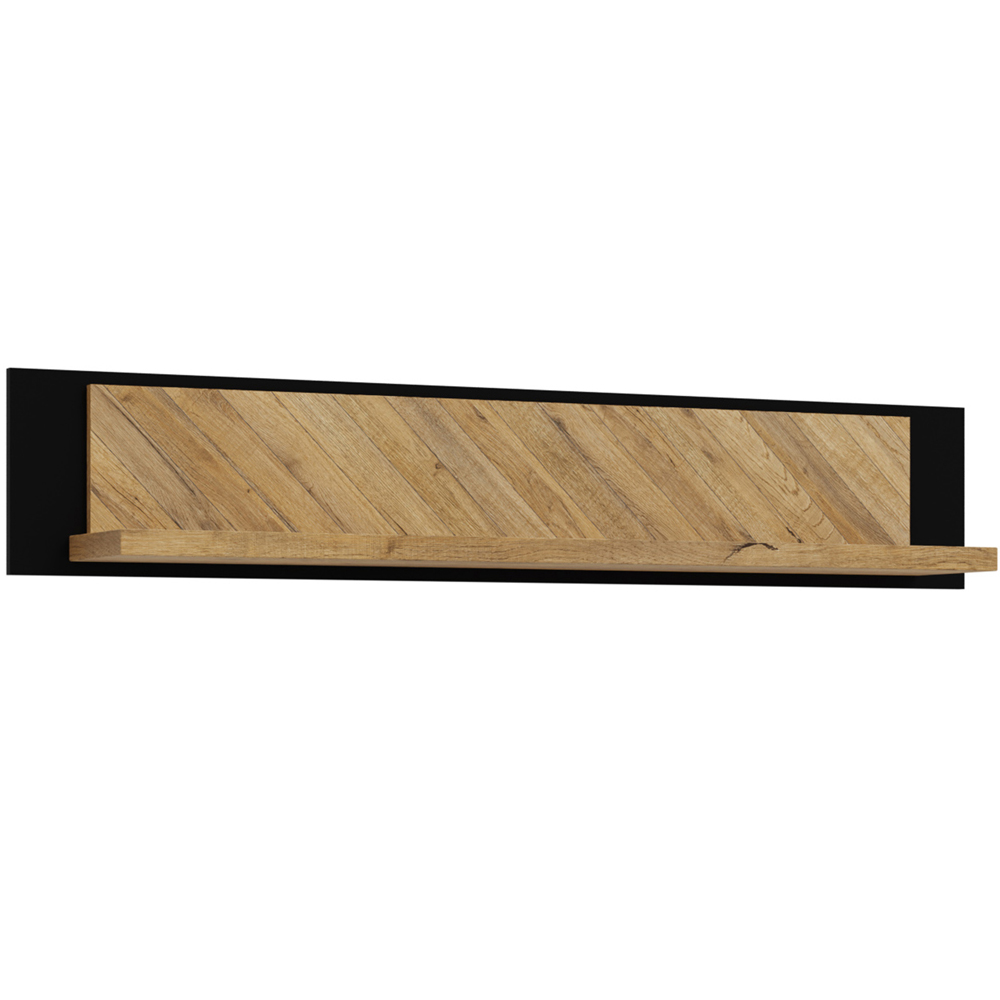 Florence Nikomedes 140cm Bartex Oak and Black Wall Shelf Image 2