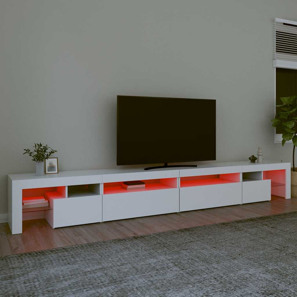 vidaXL 4 Door 6 Shelf White TV Cabinet with LED Lights Image 9