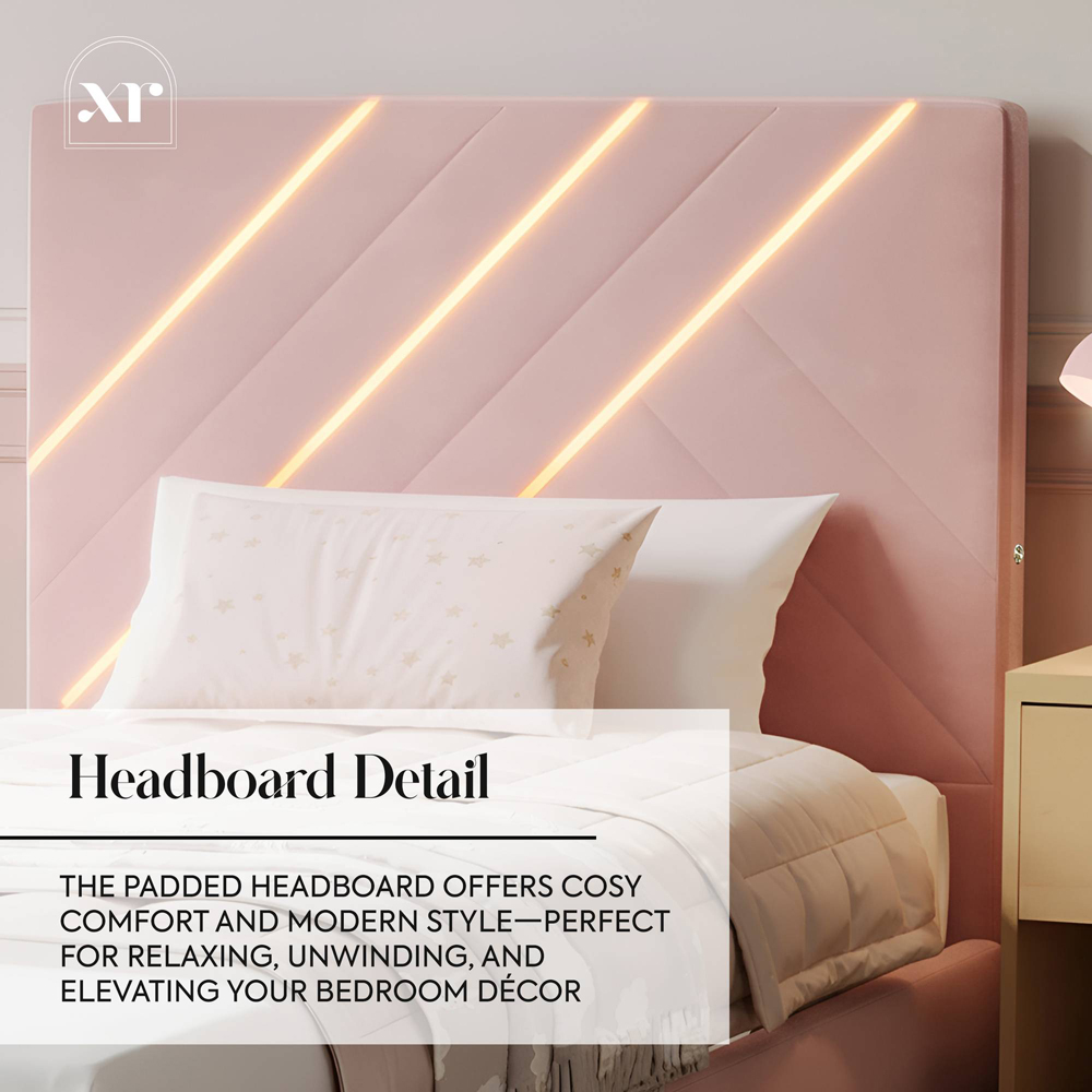 XR Living Lily Single Pink Velvet Bed Frame with App Controlled RGB LED Light Image 5