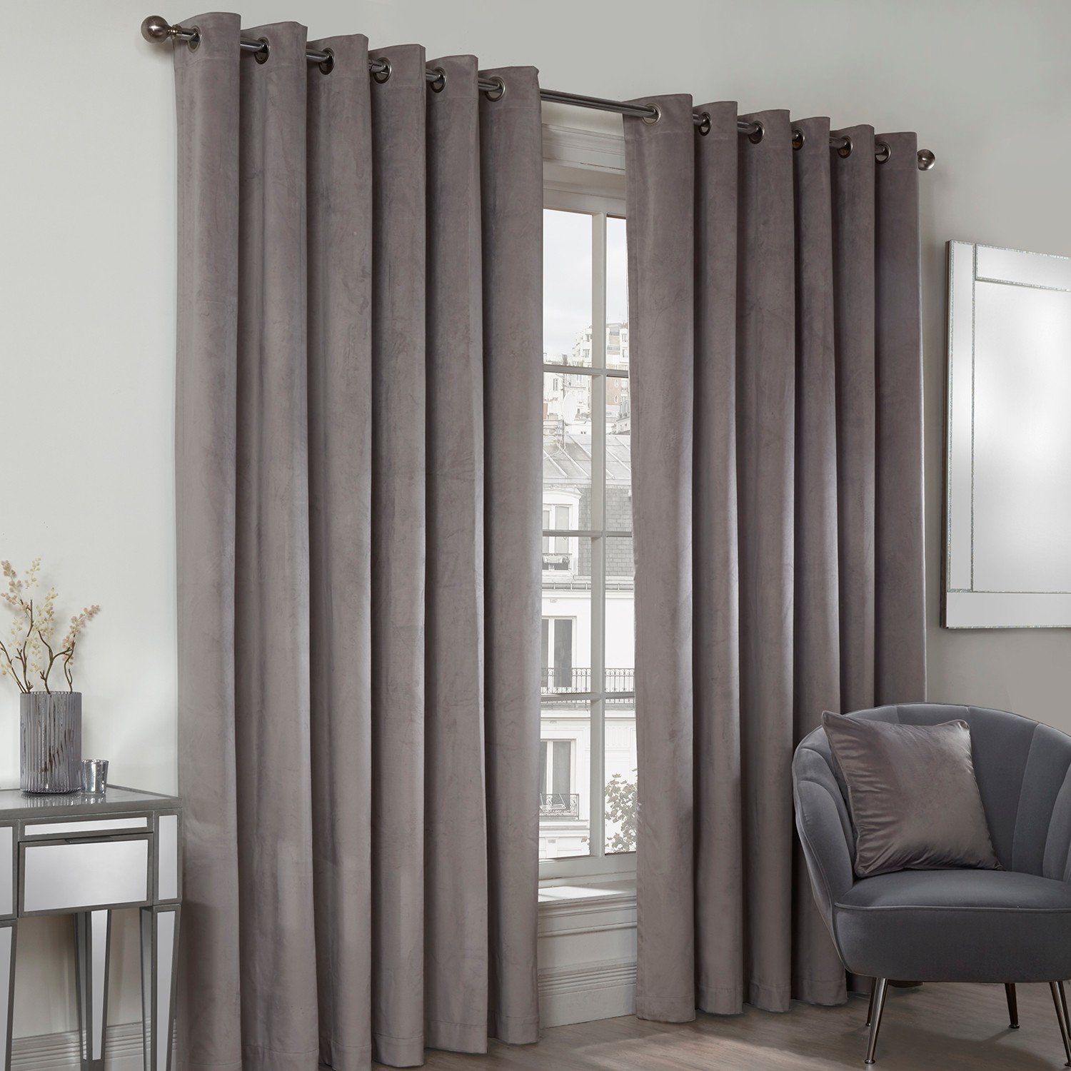 Divante Vermont Silver Velvet Blackout Curtains 168 x 137cm Image 2