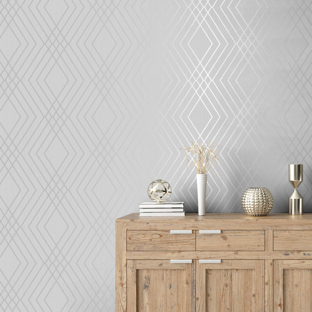 Fine Decor Shard Trellis Stone and Silver Wallpaper Image 4