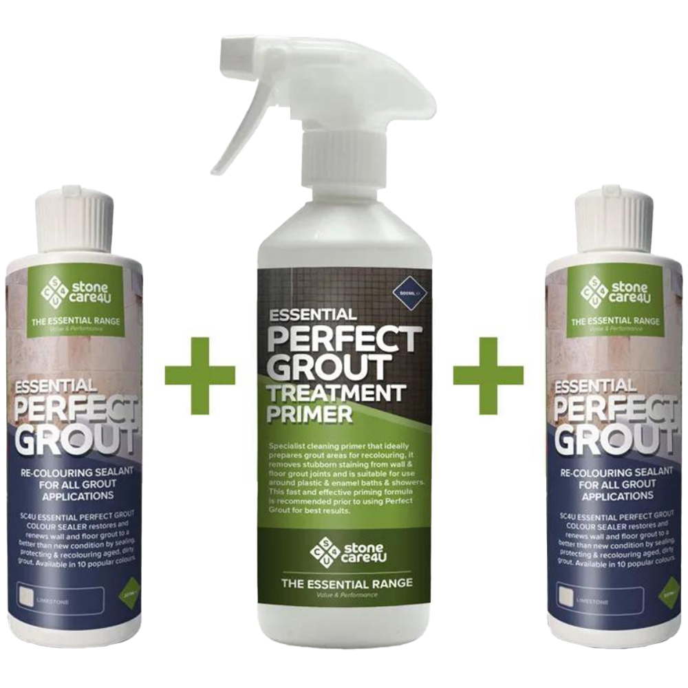 StoneCare4U Essential Limestone Perfect Grout Sealer 237ml 2 Pack and Primer 500ml Bundle Image 1