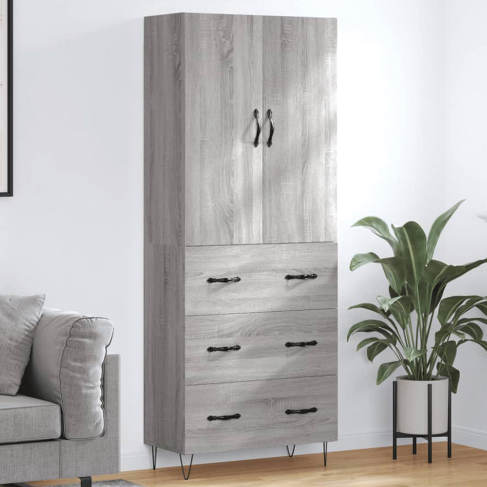 vidaXL 3 Door 3 Drawer Grey Highboard Image 1