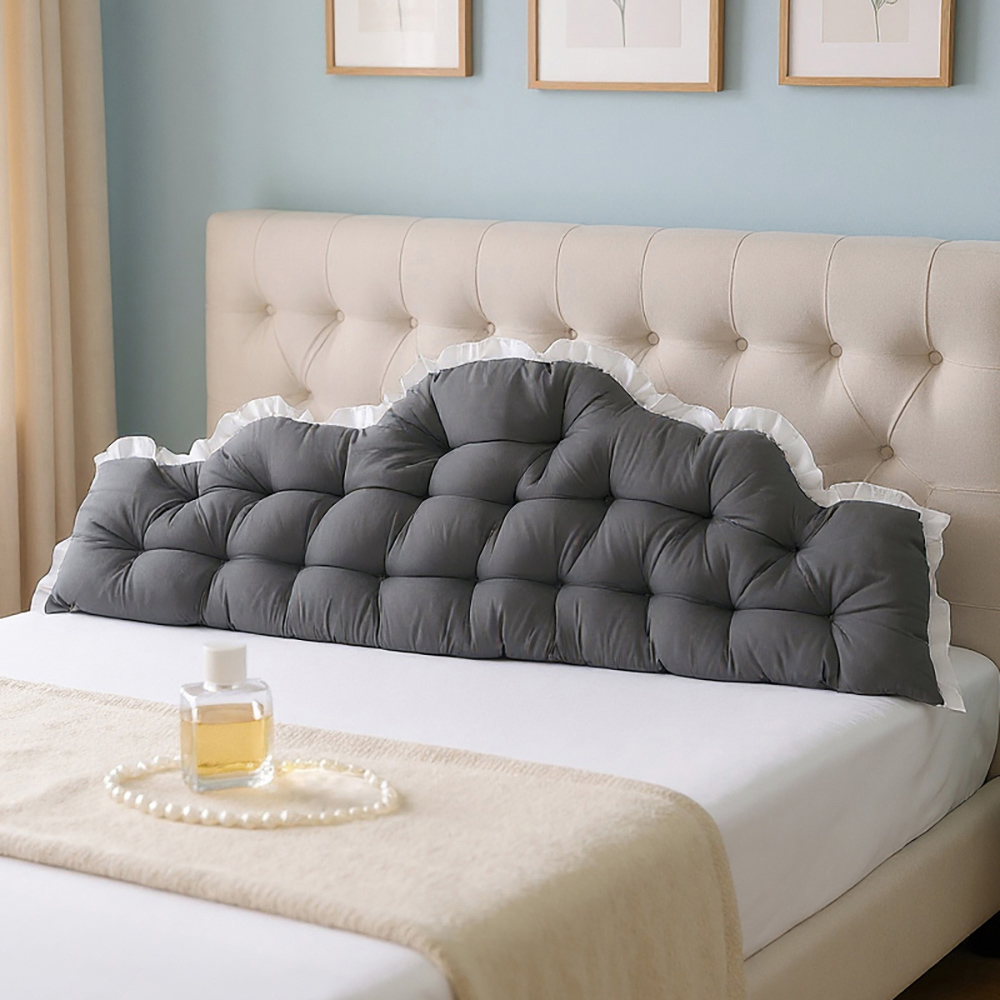 Living and Home Dark Grey Cloud Shaped Ruffle Soft Headboard Pillow 75 x 180cm Image 7