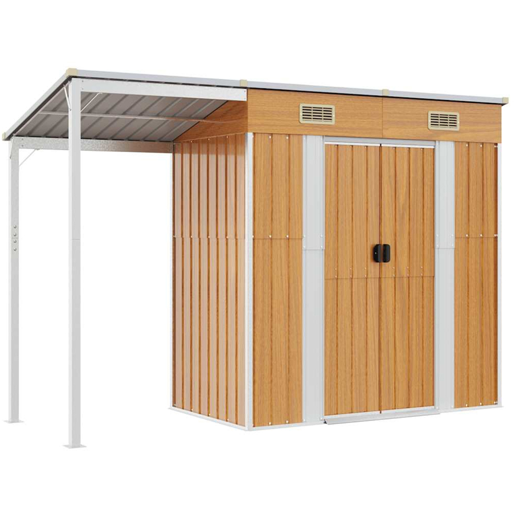 vidaXL 9 x 3ft Brown Galvanised Steel Garden Shed with Extended Roof Image 1
