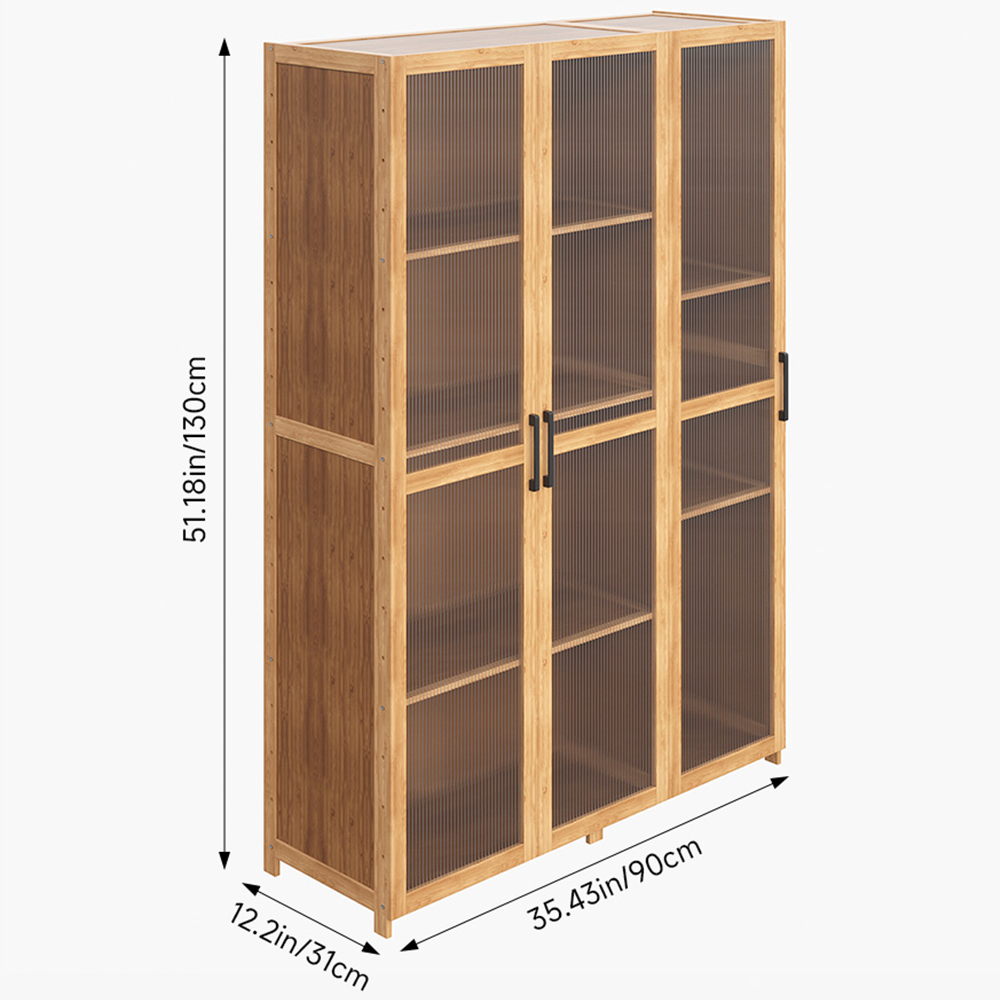 Living and Home 3 Door Brown and Natural Acrylic Storage Cabinet with Adjustable Shelves Image 9