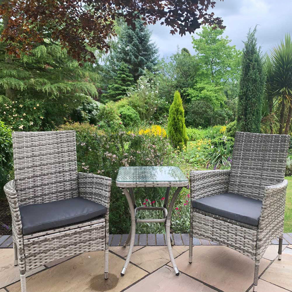 Monster Shop Jardi Rattan Effect 2 Seater Bistro Set Light Grey