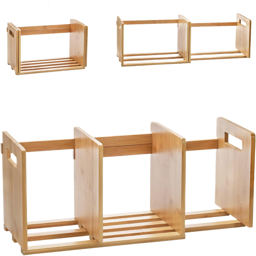 Avilo 3 Compartment Bamboo Adjustable Expandable Bookshelf Image 3