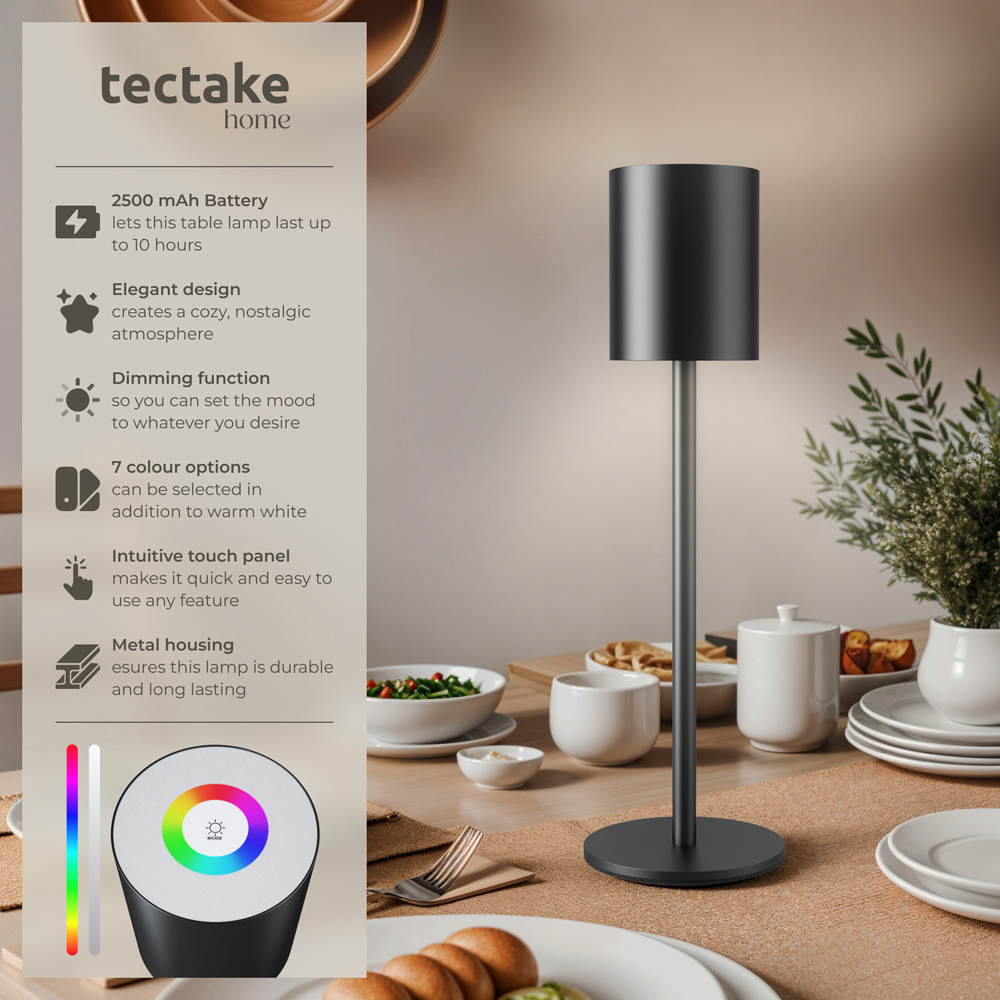 tectake Corly Black Rechargeable Dimmable Table Lamp Image 7