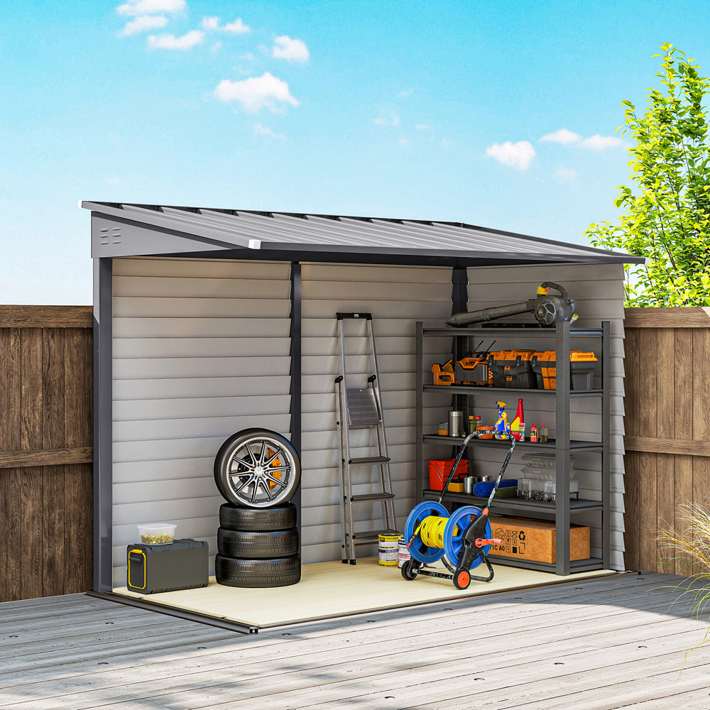 Outsunny Galvanised Metal Grey Garden Shed with Foundation Kit 5 x 9ft Image 3