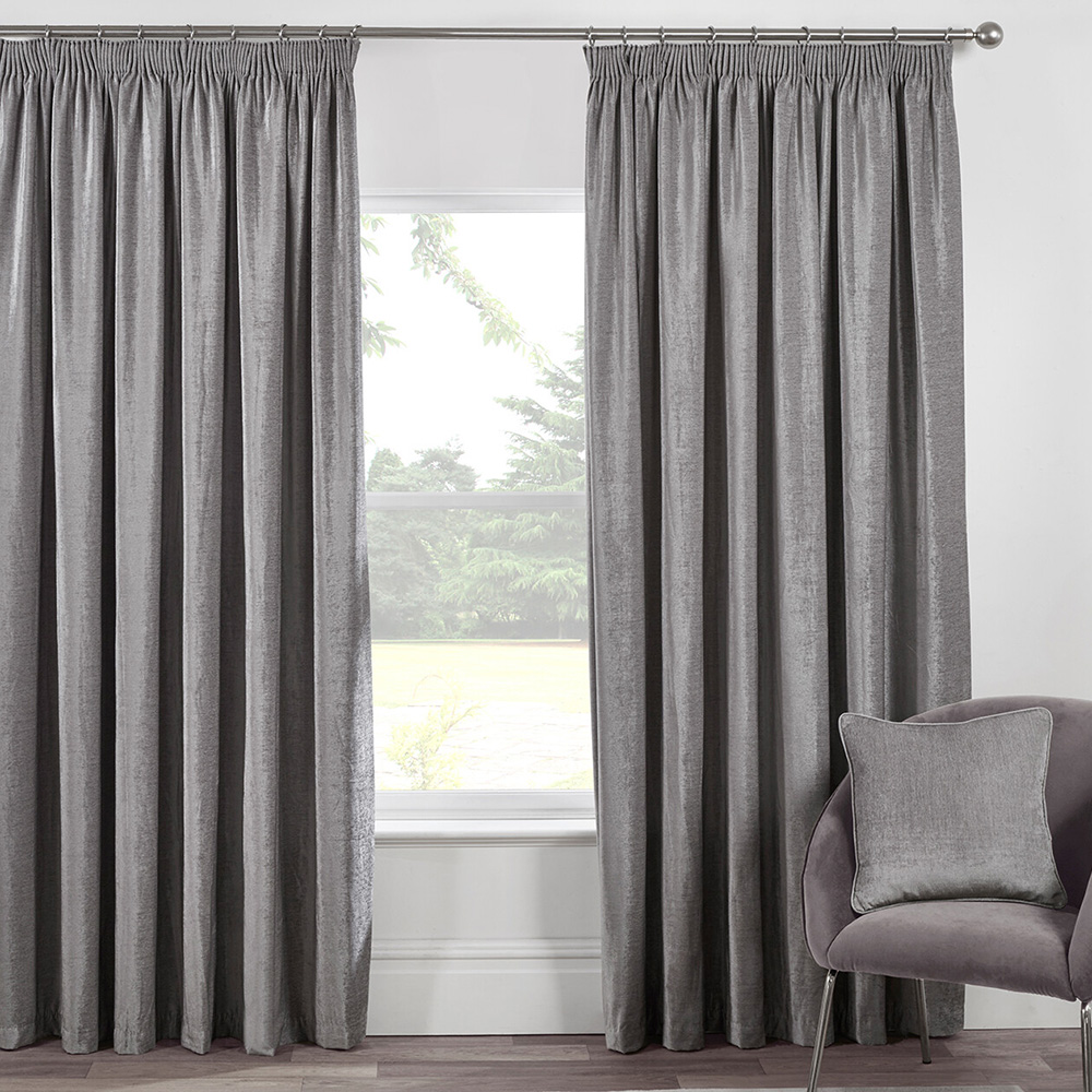 Divante Grey Chenille Taped Curtains 228cm Image 1