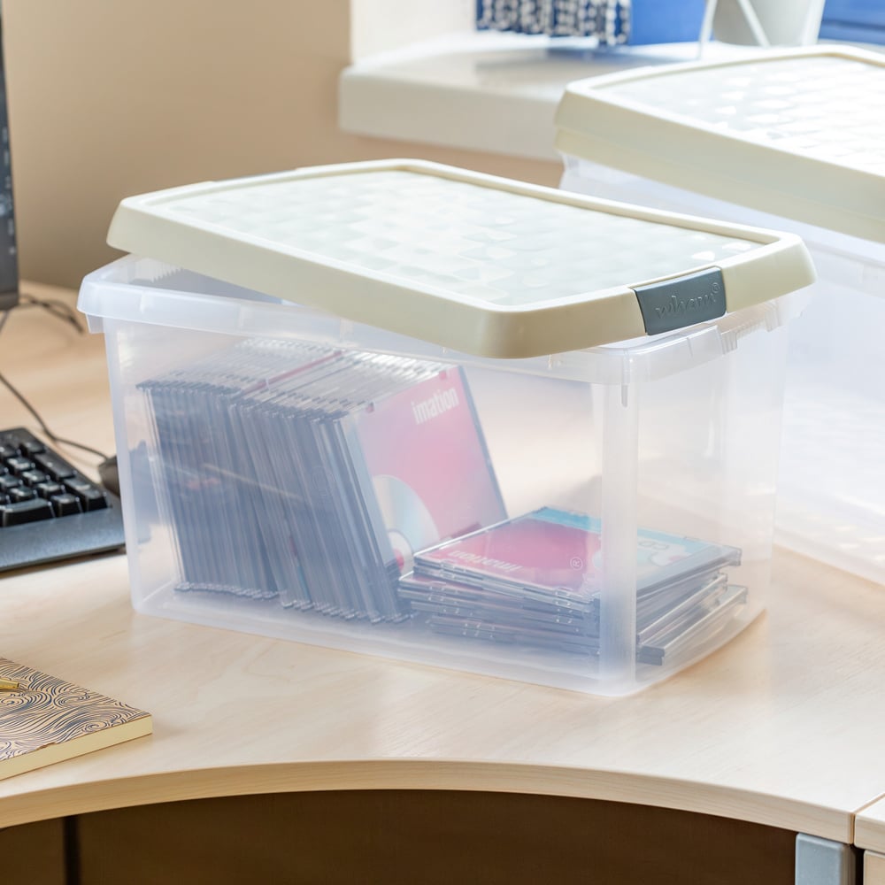 Wham Clip 14L Clear Stone and Slate Grey Rectangular Storage Box with Lid 3 Pack Image 2