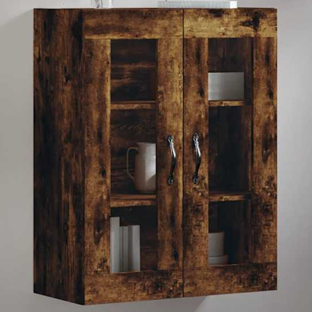 vidaXL 2 Glass Door Smoked Oak Wall Mounted Cabinet Image 1