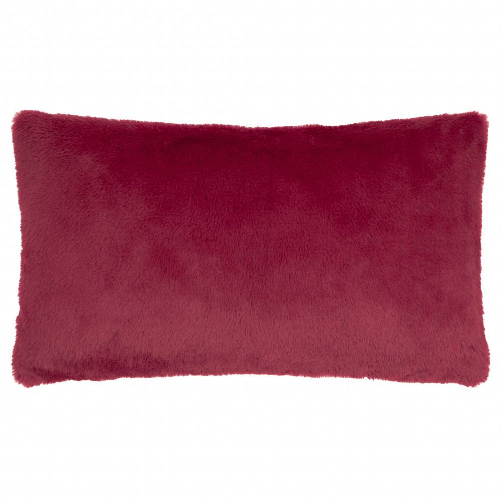 Furn Burgundy and Pink Merry Christmas Faux Fur Stripe Cushion 30 x 50cm Image 2