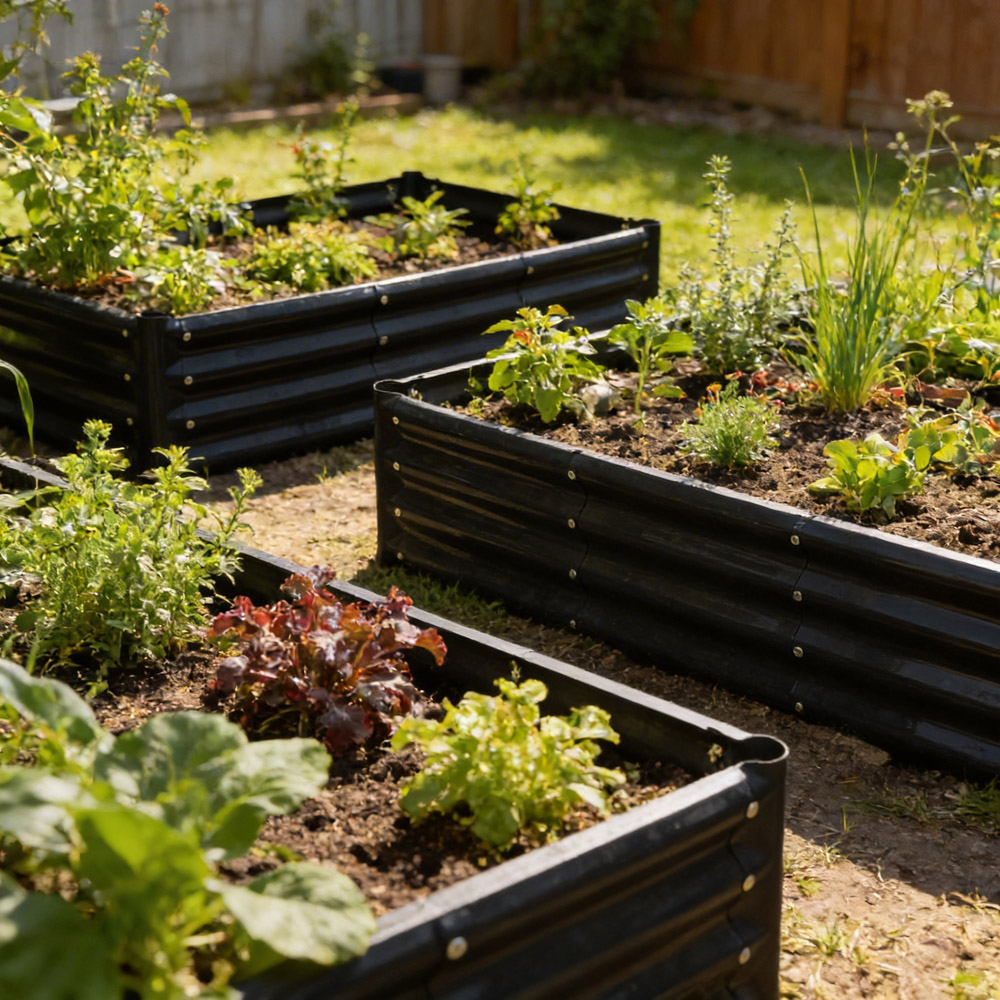 Harbour Housewares Anthracite Square Galvanised Steel Raised Garden Bed 120 x 120cm 2 Pack Image 3