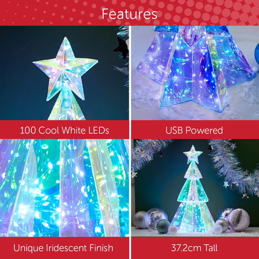 The Christmas Workshop 100 Cool White LED Iridescent Mini Xmas Tree Decoration 1.2ft Image 7