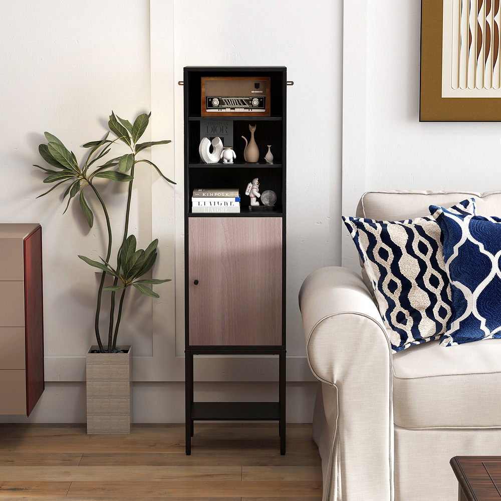Costway Single Door 4 Shelf Black Tall Storage Cabinet Image 4