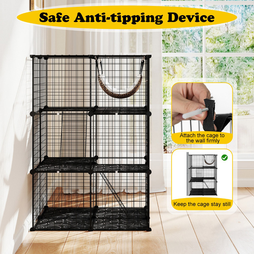 Costway 3 Tier Black Cat Enclosure with Hammock Image 6