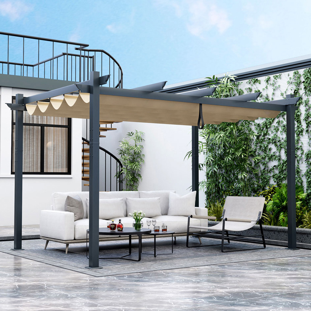 Costway 3 x 4m Beige Pergola with Retractable Sun Shade Canopy Image 1