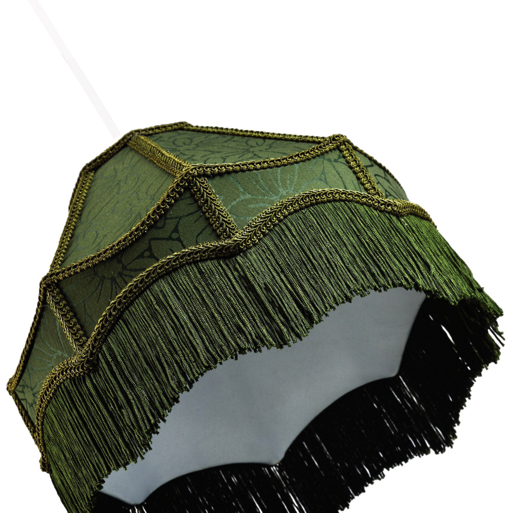 Happy Homewares Victorian Style Empire Forest Green Fabric with Tassels Pendant Shade Image 5