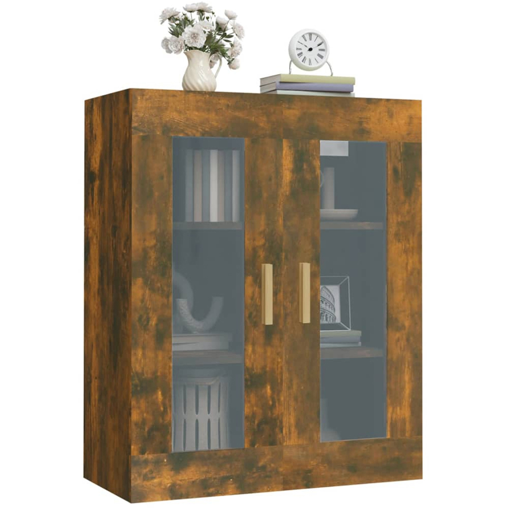 vidaXL 2 Door 3 Shelf Smoked Oak Hanging Wall Cabinet Image 7
